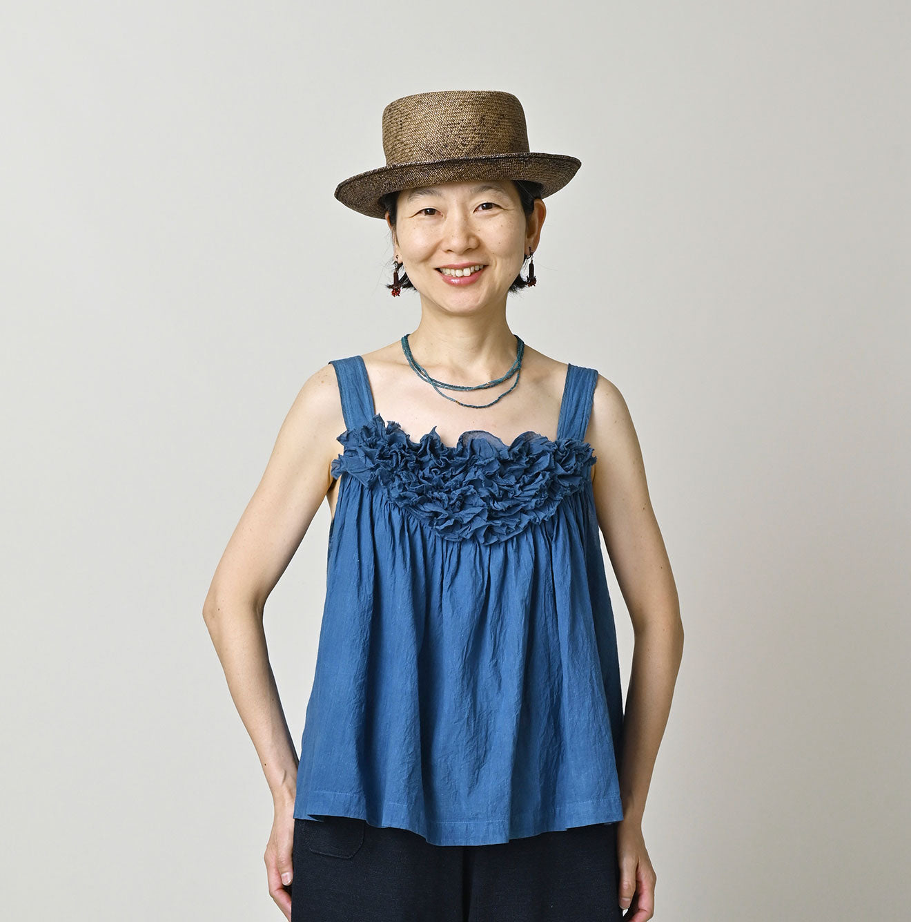 Ai Indigo Khadi Feather de Fleur Frill Sleeveless Top - Image 3
