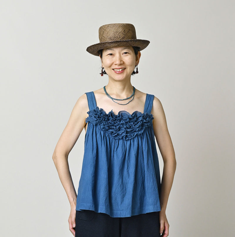 Ai Indigo Khadi Feather de Fleur Frill Sleeveless Top - Image 3