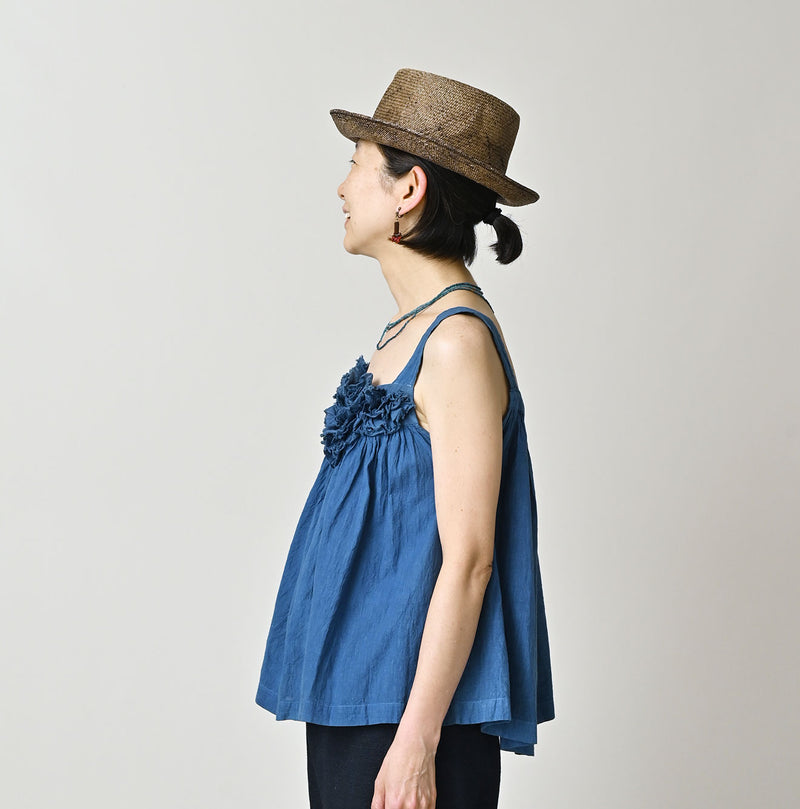 Ai Indigo Khadi Feather de Fleur Frill Sleeveless Top - Image 4
