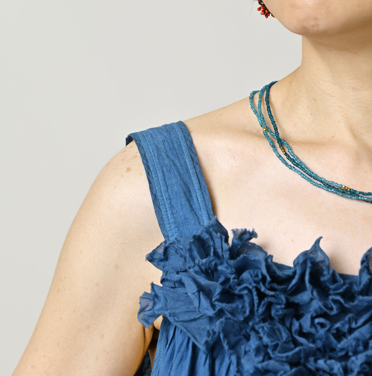 Ai Indigo Khadi Feather de Fleur Frill Sleeveless Top