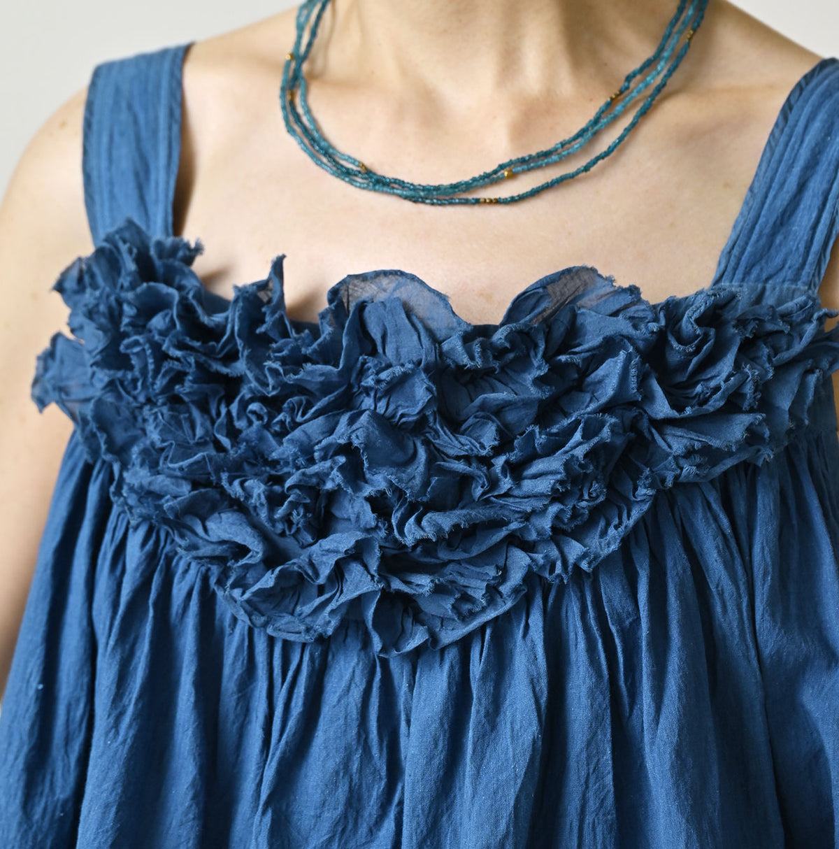Ai Indigo Khadi Feather de Fleur Frill Sleeveless Top