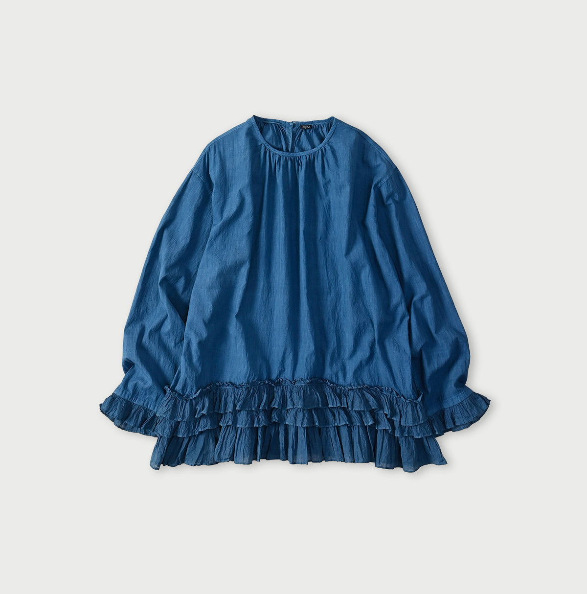 Ai Indigo Khadi Feather Silk Peplum Frill de T-shirt