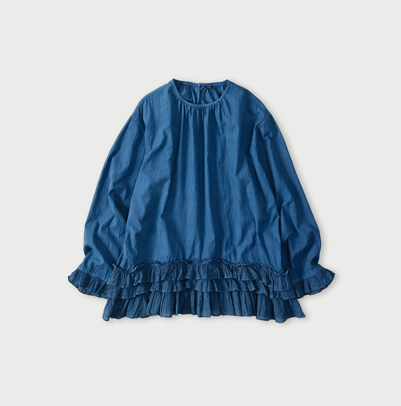 Ai Indigo Khadi Feather Silk Peplum Frill de T-shirt - Image 1