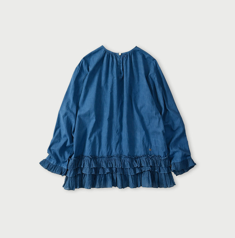 Ai Indigo Khadi Feather Silk Peplum Frill de T-shirt - Image 12