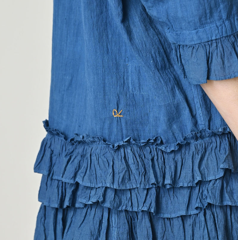 Ai Indigo Khadi Feather Silk Peplum Frill de T-shirt - Image 11