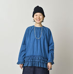 Ai Indigo Khadi Feather Silk Peplum Frill de T-shirt