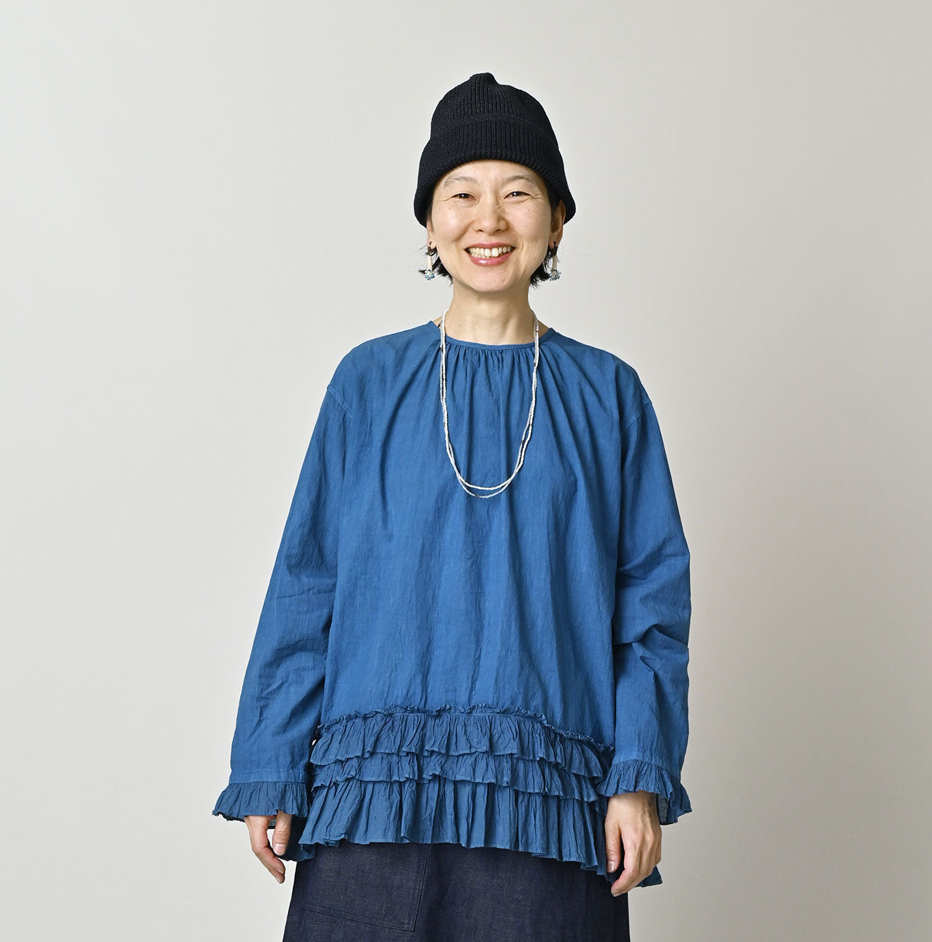 Ai Indigo Khadi Feather Silk Peplum Frill de T-shirt - Image 4