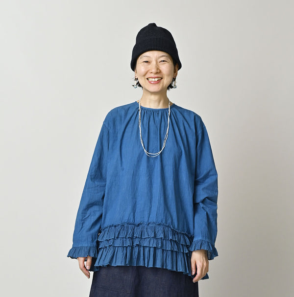 Ai Indigo Khadi Feather Silk Peplum Frill de T-shirt