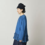 Ai Indigo Khadi Feather Silk Peplum Frill de T-shirt