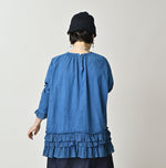 Ai Indigo Khadi Feather Silk Peplum Frill de T-shirt