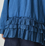 Ai Indigo Khadi Feather Silk Peplum Frill de T-shirt