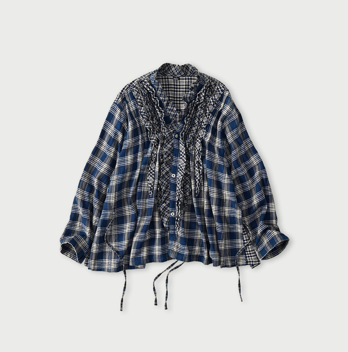 45R Ai Indigo Flannel Mix Patchwork Frill Cachecoeur