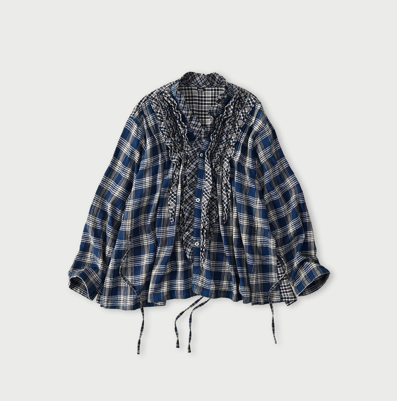 45R Ai Indigo Flannel Mix Patchwork Frill Cachecoeur - Image 1