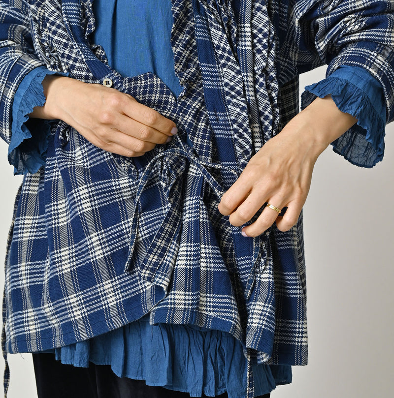 45R Ai Indigo Flannel Mix Patchwork Frill Cachecoeur - Image 10