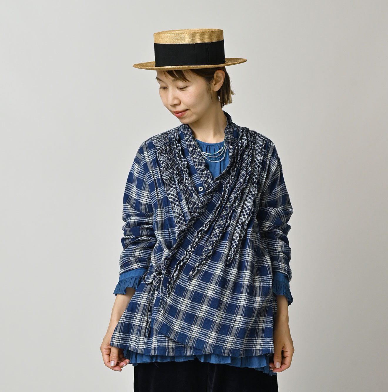 45R Ai Indigo Flannel Mix Patchwork Frill Cachecoeur - Image 12