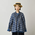 45R Ai Indigo Flannel Mix Patchwork Frill Cachecoeur