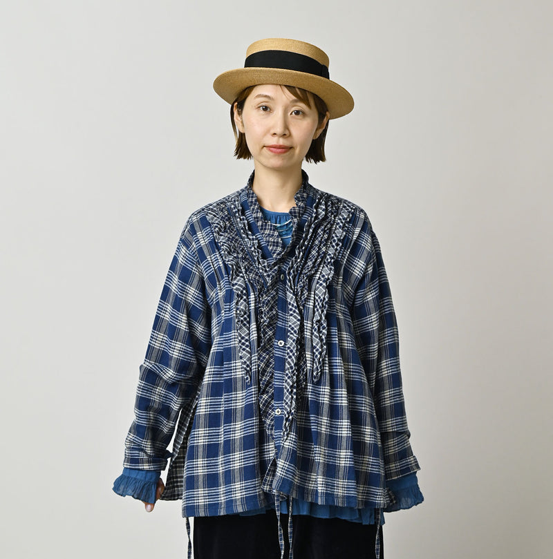 45R Ai Indigo Flannel Mix Patchwork Frill Cachecoeur - Image 13