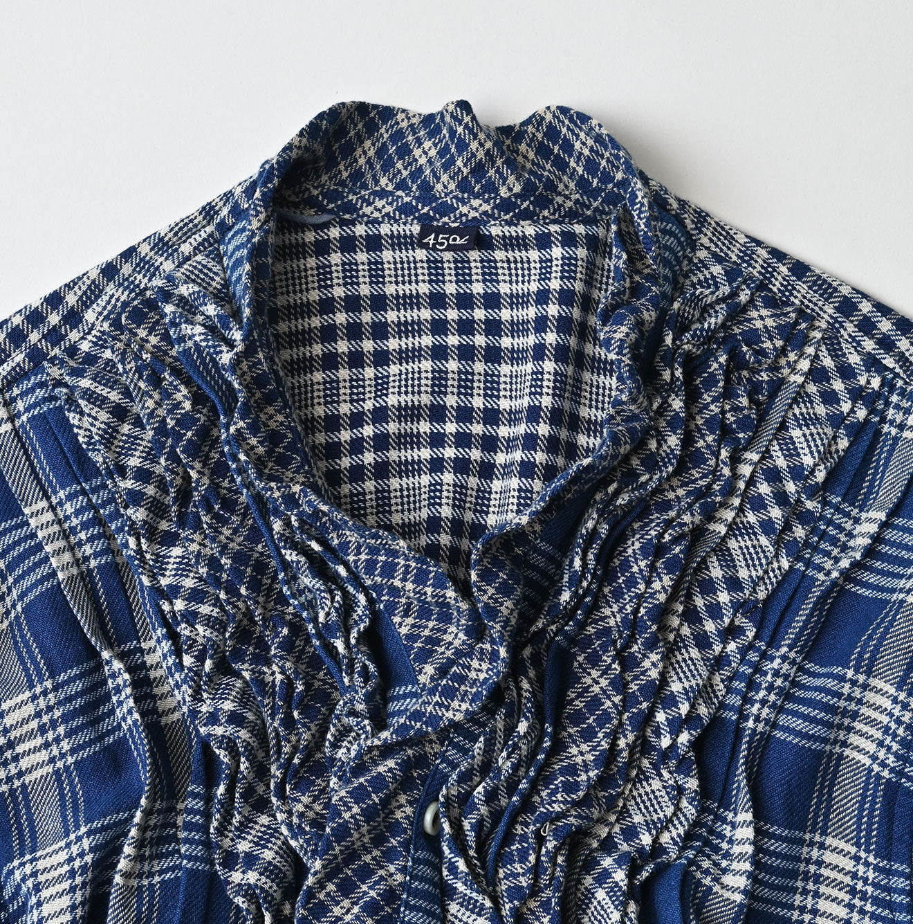 45R Ai Indigo Flannel Mix Patchwork Frill Cachecoeur - Image 15