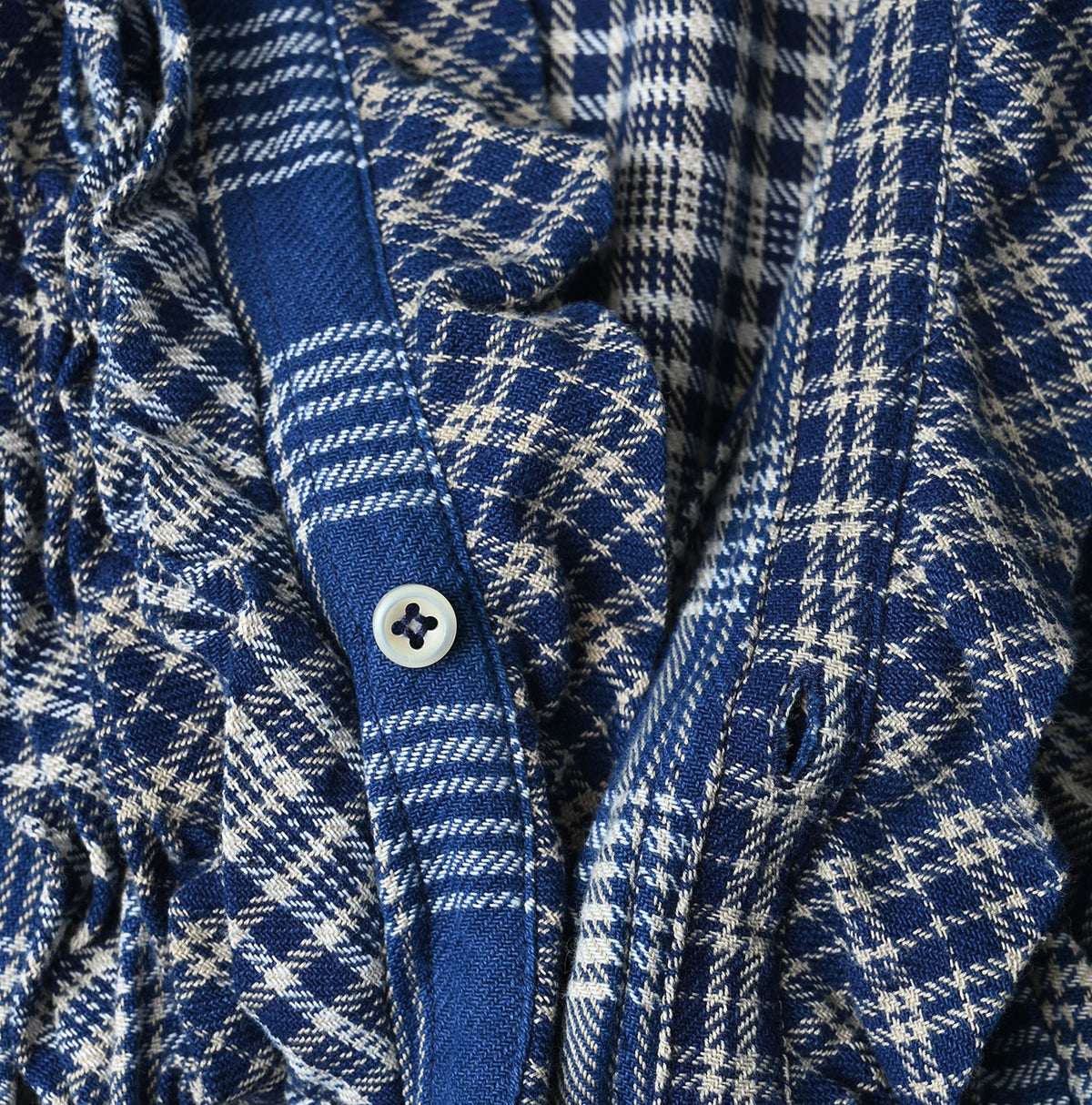 45R Ai Indigo Flannel Mix Patchwork Frill Cachecoeur