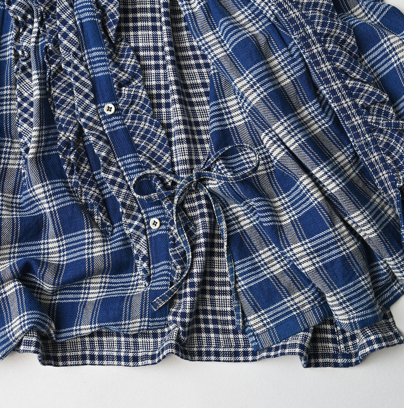 45R Ai Indigo Flannel Mix Patchwork Frill Cachecoeur - Image 21