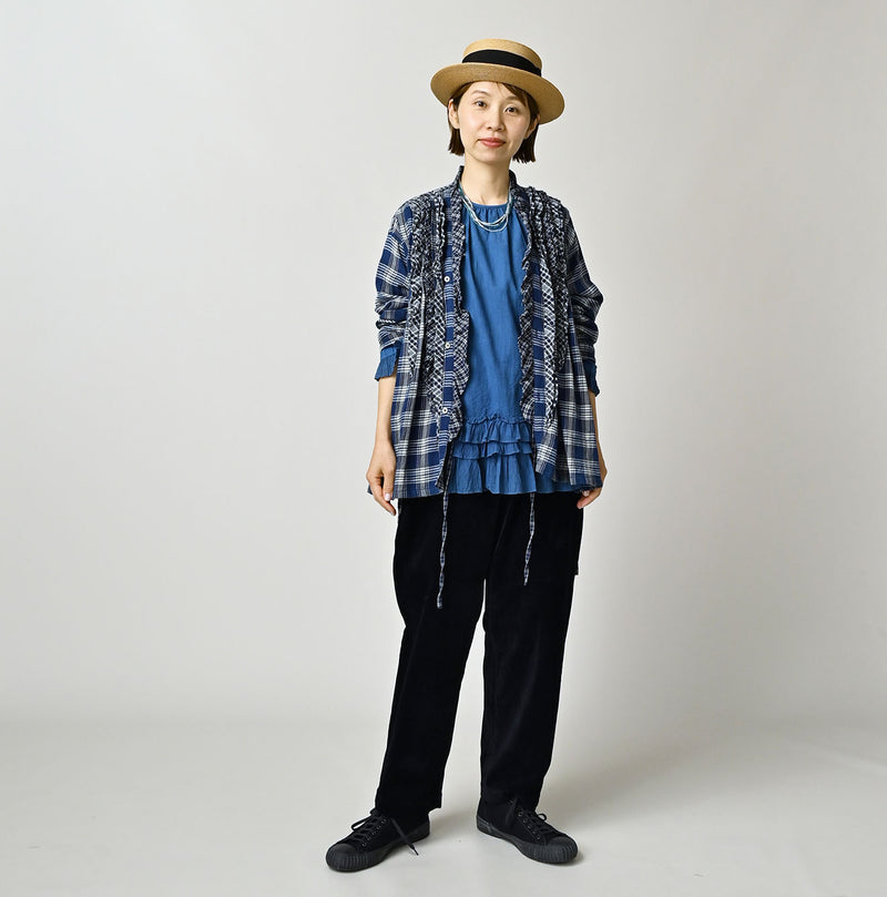 45R Ai Indigo Flannel Mix Patchwork Frill Cachecoeur - Image 2