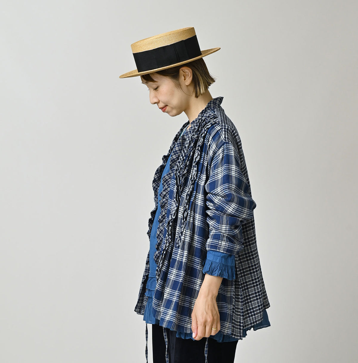45R Ai Indigo Flannel Mix Patchwork Frill Cachecoeur