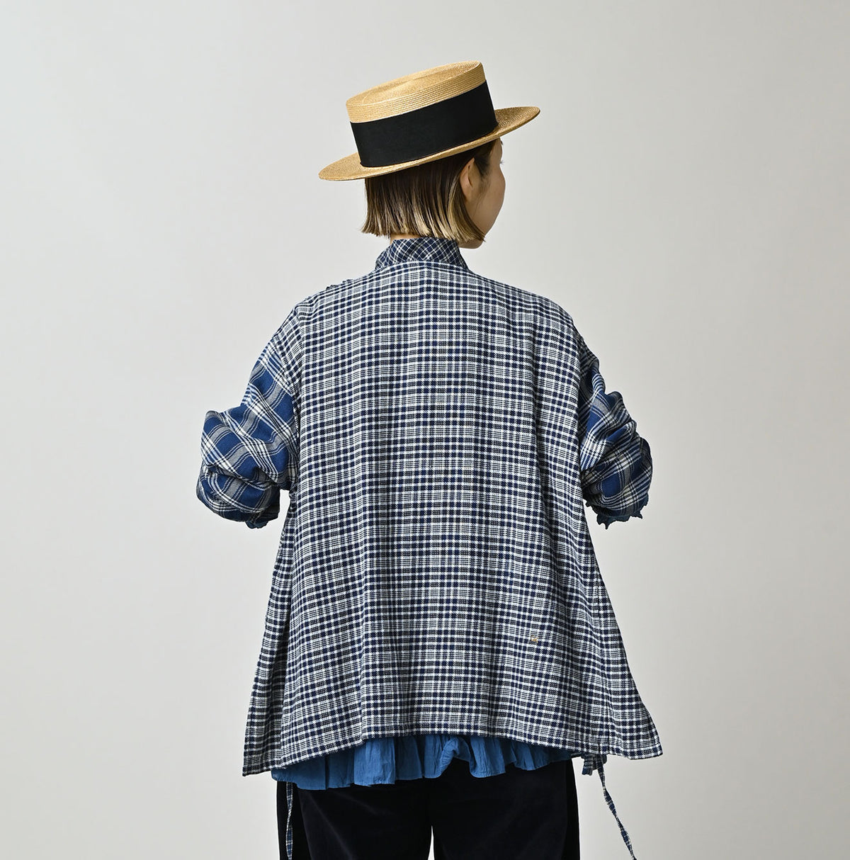 45R Ai Indigo Flannel Mix Patchwork Frill Cachecoeur