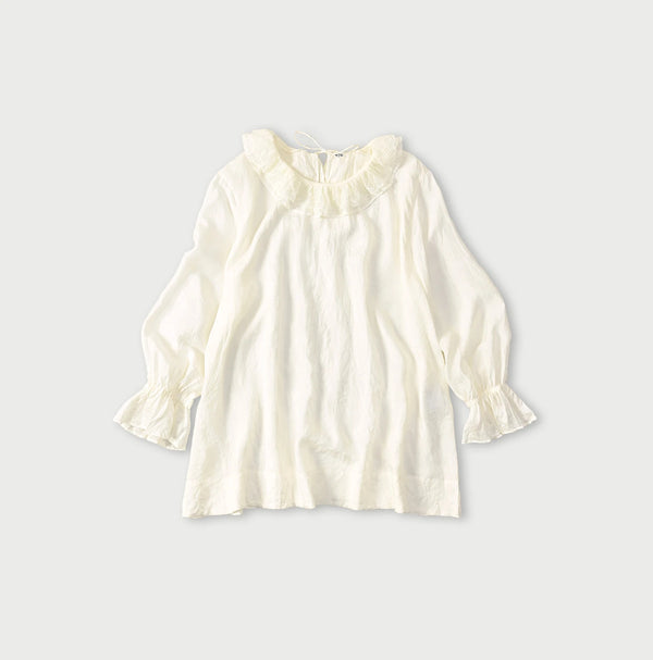 45R Ai Indigo Silk Frilled Collar Blouse