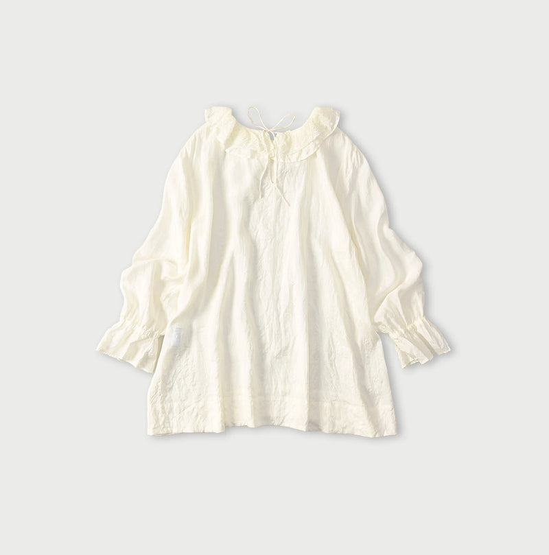 45R Ai Indigo Silk Frilled Collar Blouse - Image 10