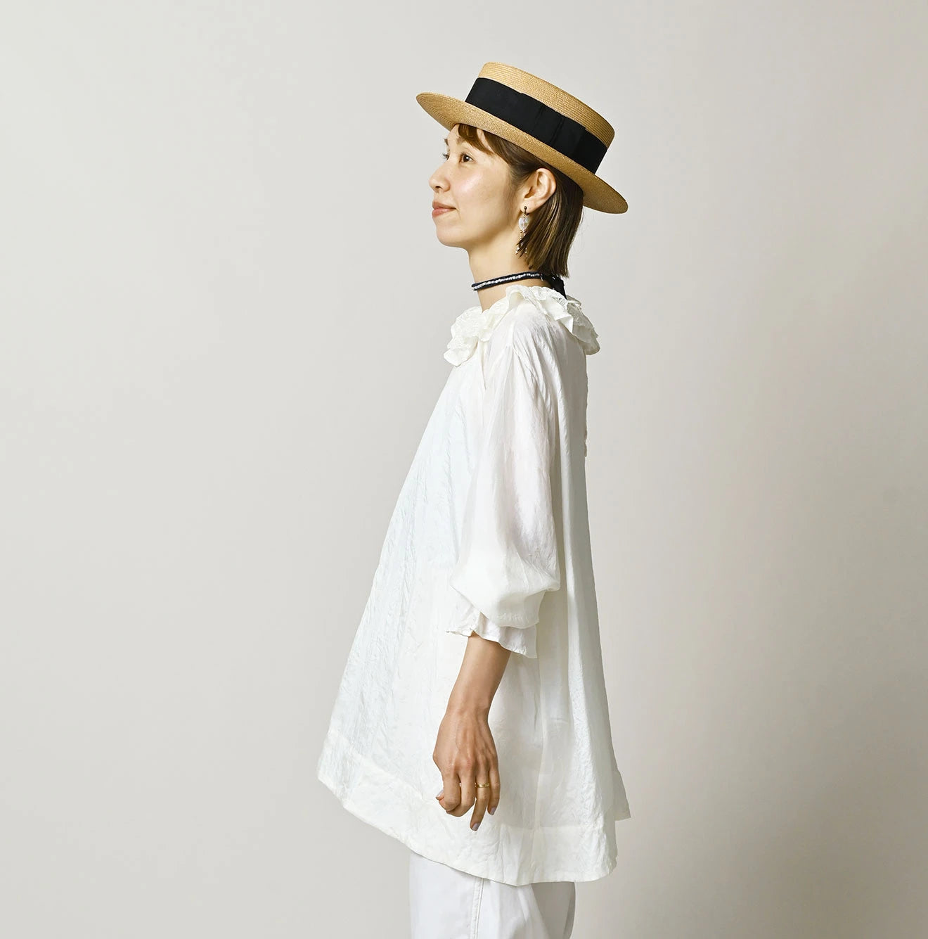 45R Ai Indigo Silk Frilled Collar Blouse - Image 4
