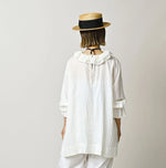 45R Ai Indigo Silk Frilled Collar Blouse