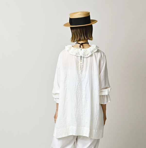 45R Ai Indigo Silk Frilled Collar Blouse