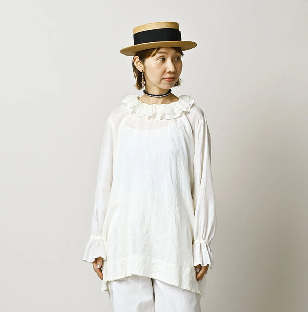 45R Ai Indigo Silk Frilled Collar Blouse