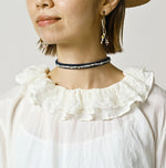 45R Ai Indigo Silk Frilled Collar Blouse
