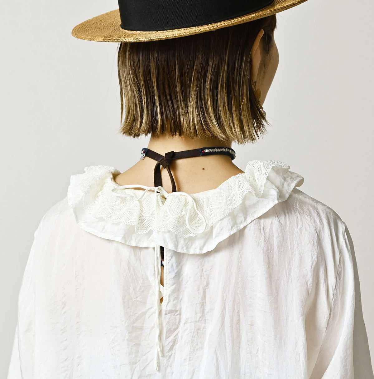 45R Ai Indigo Silk Frilled Collar Blouse