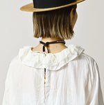 45R Ai Indigo Silk Frilled Collar Blouse