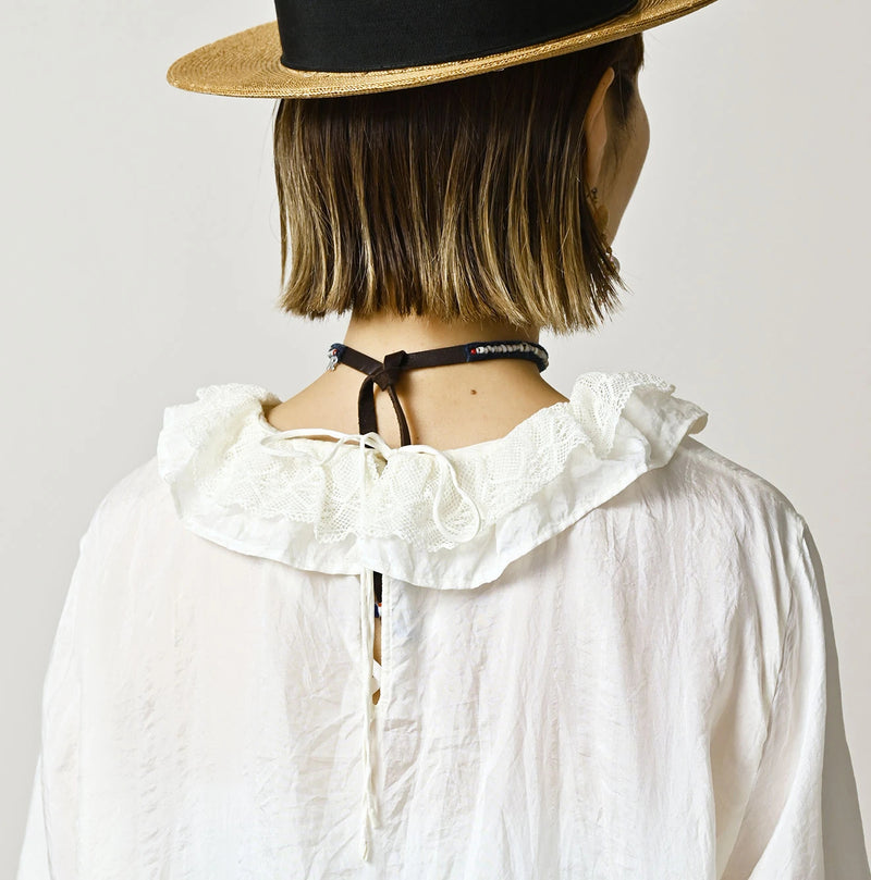 45R Ai Indigo Silk Frilled Collar Blouse - Image 9