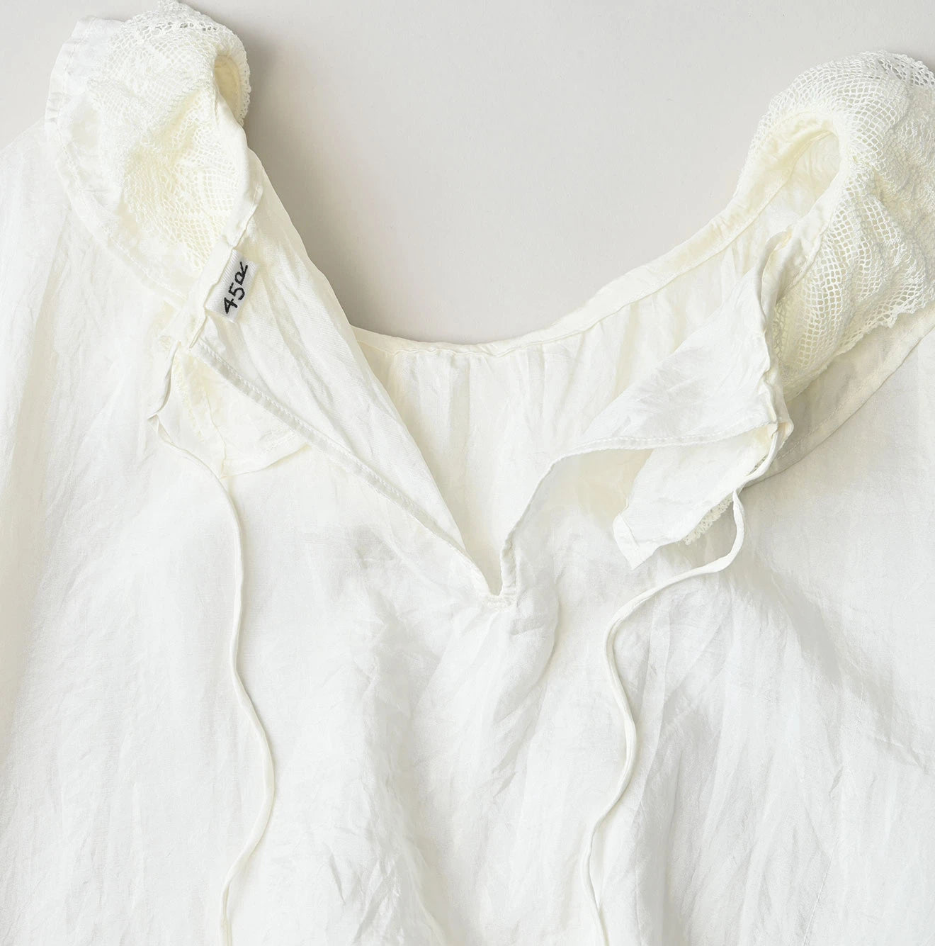 45R Ai Indigo Silk Frilled Collar Blouse