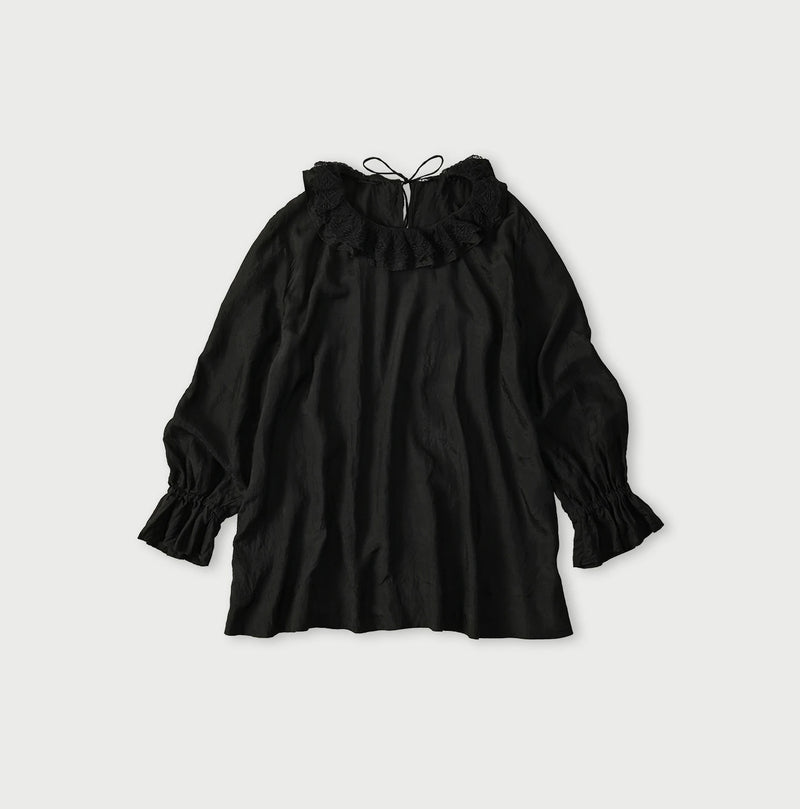 45R Ai Indigo Silk Frilled Collar Blouse - Image 1