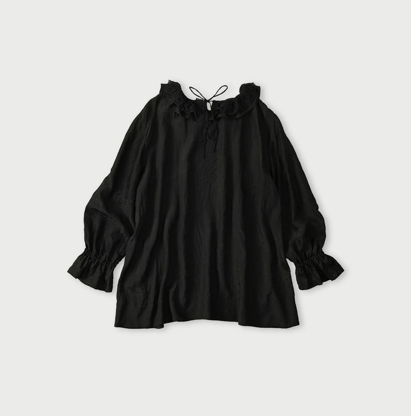 45R Ai Indigo Silk Frilled Collar Blouse - Image 10