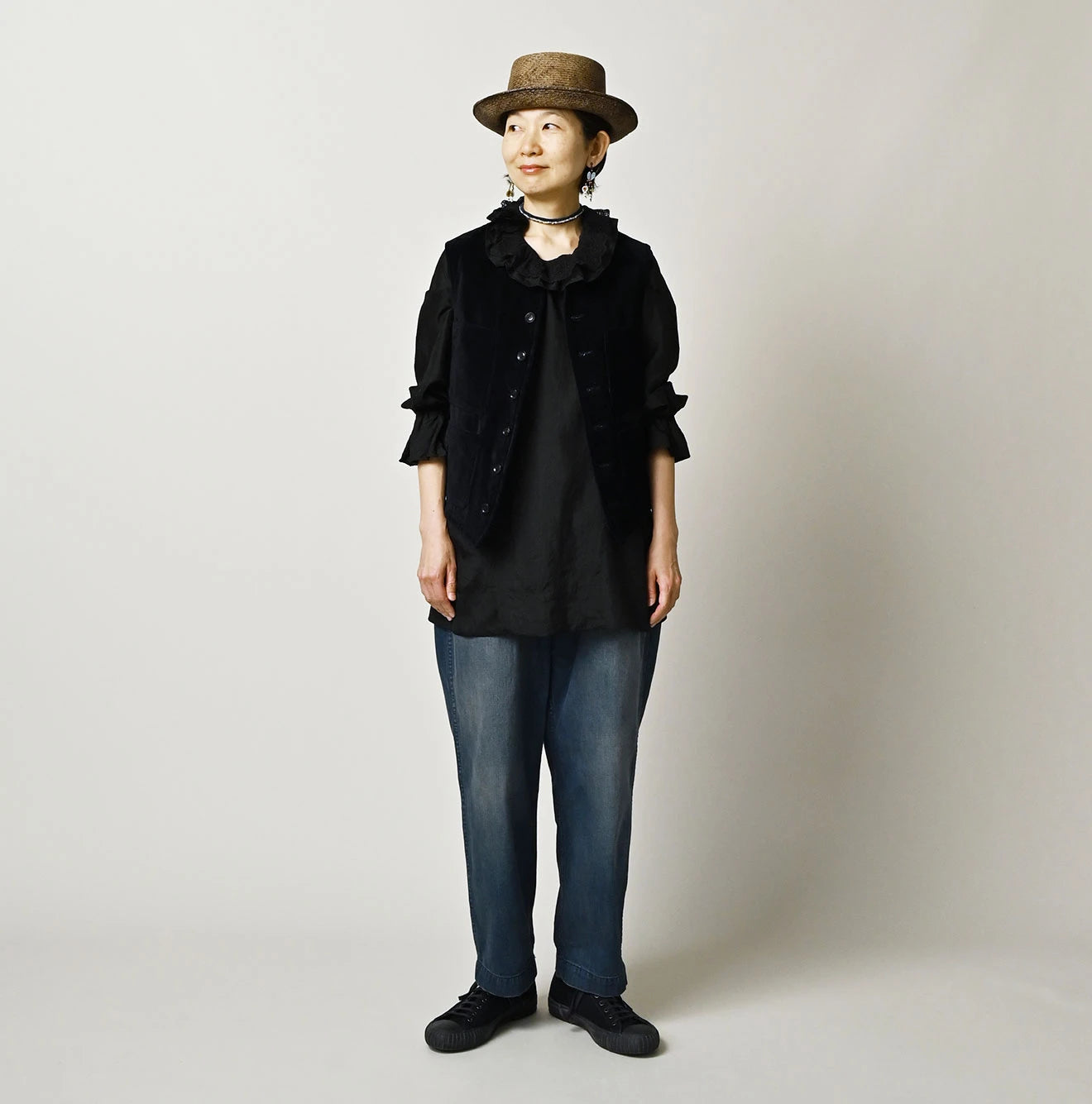 45R Ai Indigo Silk Frilled Collar Blouse - Image 2