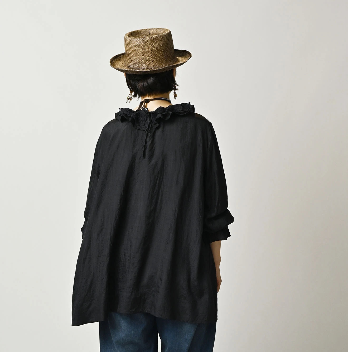 45R Ai Indigo Silk Frilled Collar Blouse - Image 5