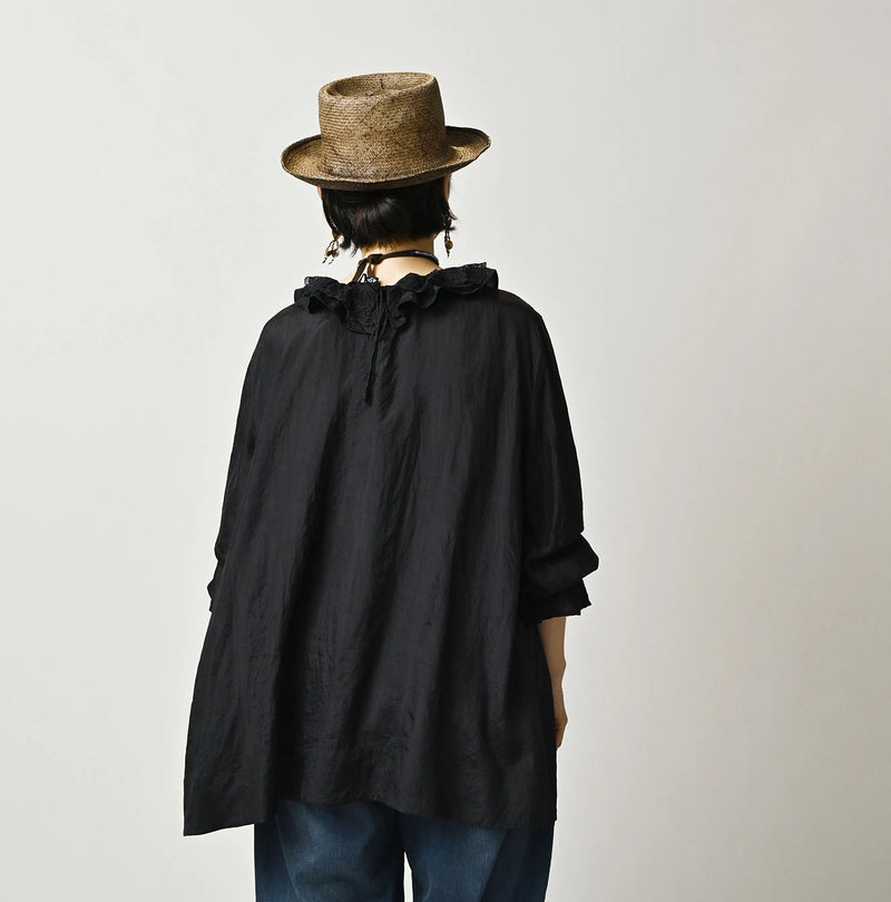 45R Ai Indigo Silk Frilled Collar Blouse - Image 5