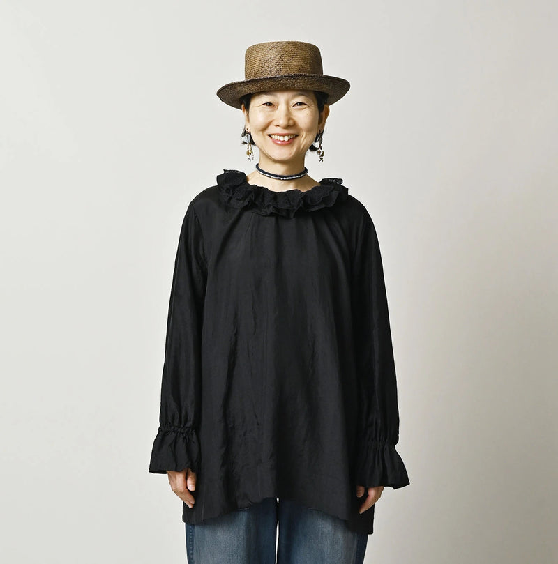 45R Ai Indigo Silk Frilled Collar Blouse - Image 6