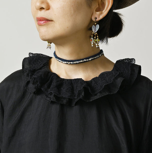45R Ai Indigo Silk Frilled Collar Blouse
