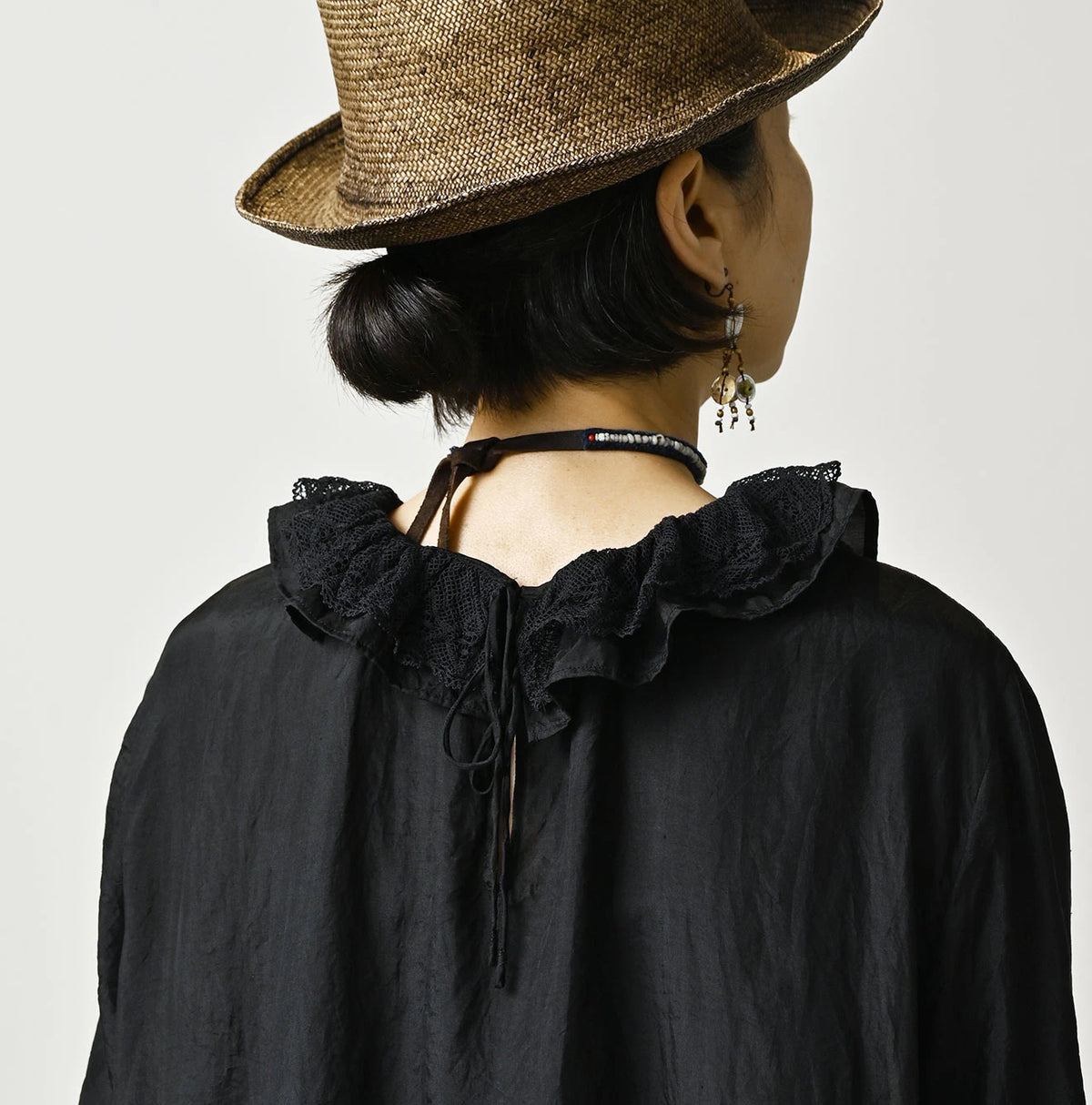 45R Ai Indigo Silk Frilled Collar Blouse