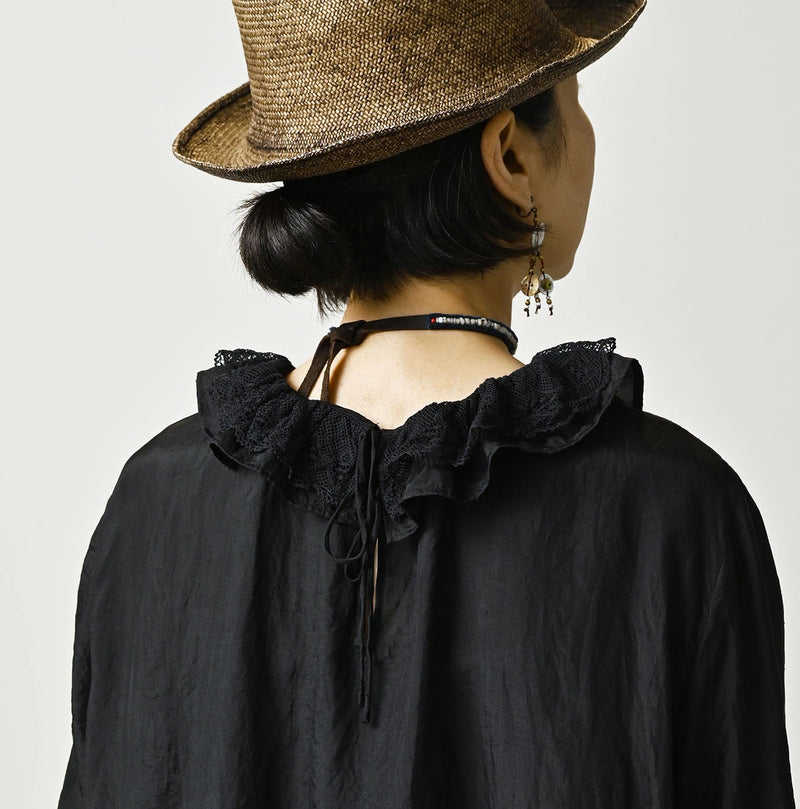 45R Ai Indigo Silk Frilled Collar Blouse - Image 9