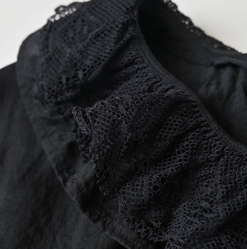 45R Ai Indigo Silk Frilled Collar Blouse - Image 11