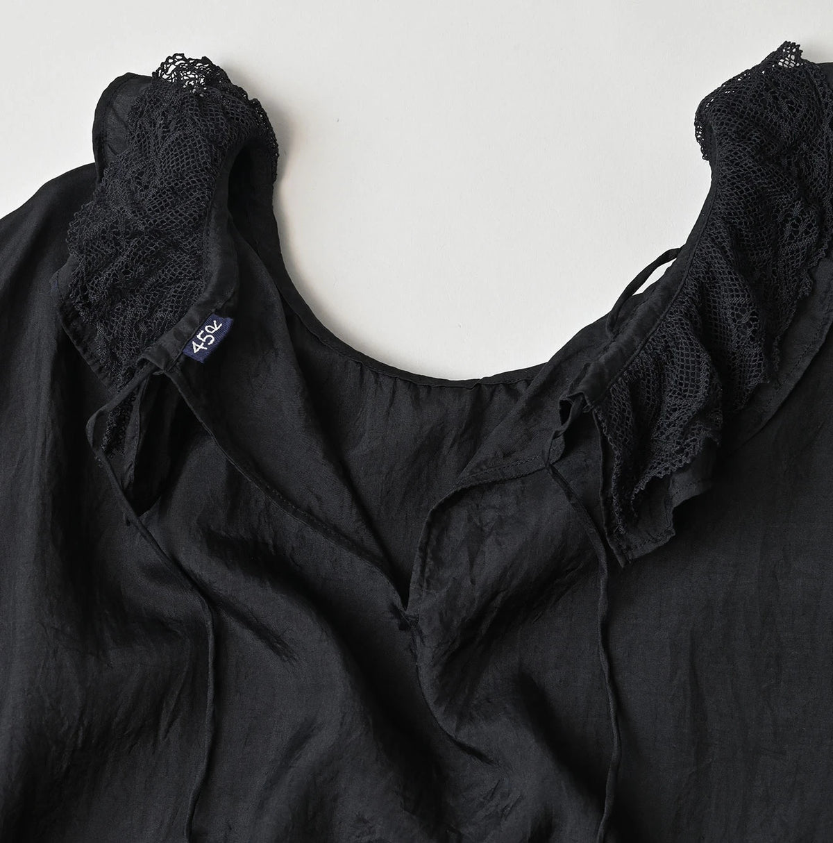 45R Ai Indigo Silk Frilled Collar Blouse