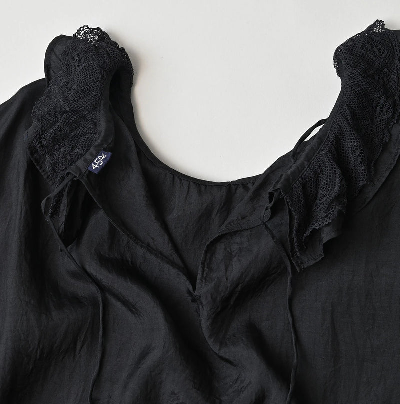 45R Ai Indigo Silk Frilled Collar Blouse - Image 14